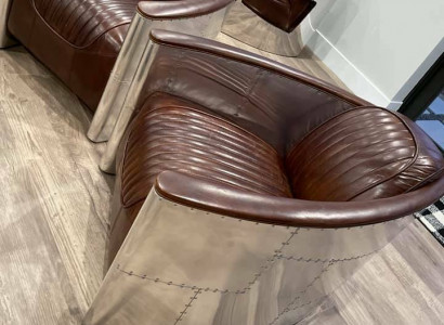 Aviator Sofa Sessel Couch club Lounge Flugzeug Retro Echtleder Vintage Aluminium